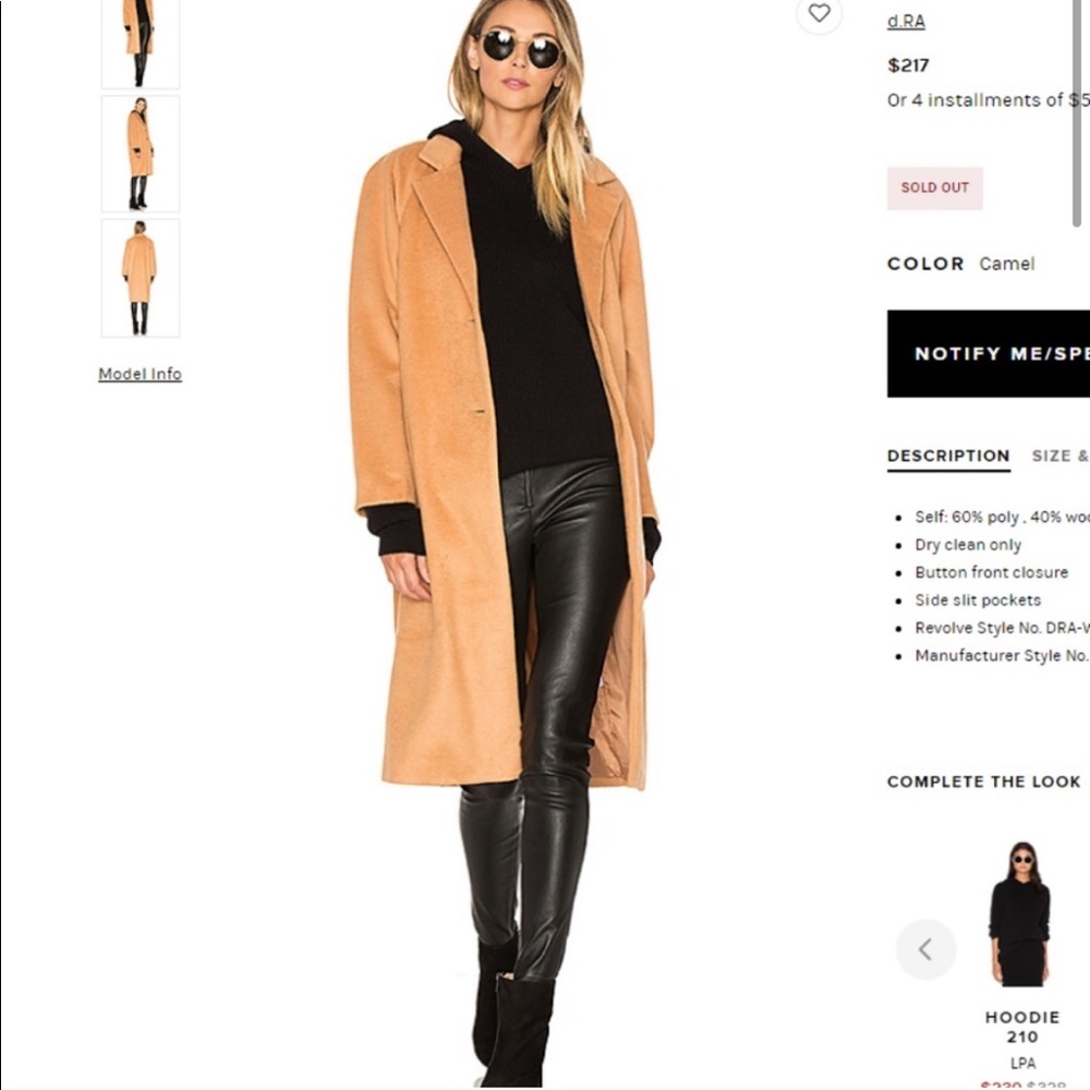 D.ra Camille Camel wool coat Revolve Small